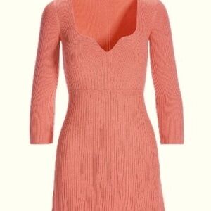 Boston Proper Ribbed Notch Front Fit and Flare Sweater Dress in Flamingo Pink -S